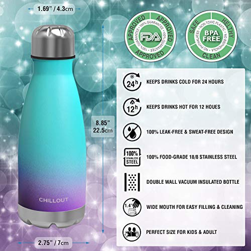 CHILLOUT LIFE 12oz Kids Insulated Stainless Steel Water Bottle, Leak Proof | Small Metal Water Bottle, Keeps Drinks Cold 24H & Hot 12H, Leak-Proof Screw Lid, Perfect for School, Travel & Sports - color: Caribbean Lily