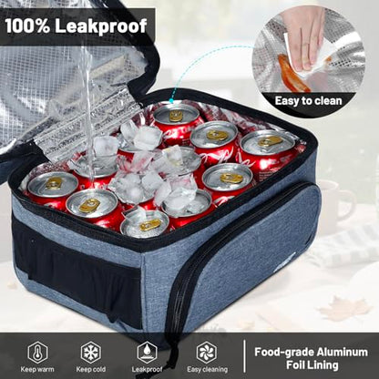 MIER Lunch Box for Men Dual Compartment Adult Lunch Bag for Work, Bluesteel | Leakproof & Insulated; Lunchbox Cooler Tote with Side Bottle Holder; Detachable Shoulder Strap with Pad; Multi-Pockets - color: Bluesteel