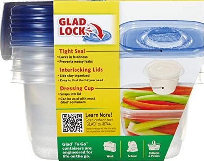 Glad GladWare To Go Snack Food Storage Containers with Lids, Medium Rectangle BPA Free Plastic with Built-In Dressing Cup for Salads and Snacks, Microwave Dishwasher Safe, 24 Oz, 4 Count - 6 Pack - size: 24 oz - 24 Count, style: Rectangle