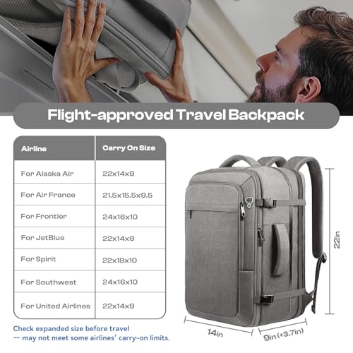Carry on Backpack, Travel Friendly, Fits TSA requirement, Grey | Extra Large 60L Travel Backpack TSA Approved, Water Resistant Bag, Expandable Laptop Bagpack, Travel Backpack for me - color: Grey, size: 3X-Large