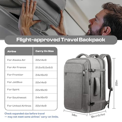 Carry on Backpack, Travel Friendly, Fits TSA requirement, Grey | Extra Large 60L Travel Backpack TSA Approved, Water Resistant Bag, Expandable Laptop Bagpack, Travel Backpack for me - color: Grey, size: 3X-Large