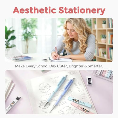 Nicpro 6PCS Cute Mechanical Pencil Set with Case, 0.7 mm Mechanical Pencils with 6 Tube HB Lead Refill, 3PCS Eraser, 9PCS Eraser Refill for School Supplies Student Writing, Drafting Drawing Sketching - style: 6 Pack (0.7mm)