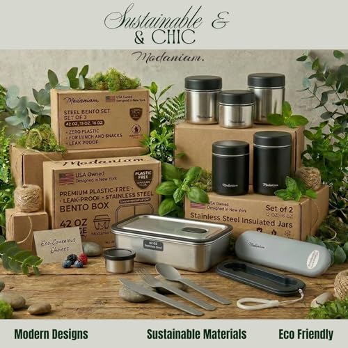 Modaniam Travel Stainless Steel Canister Set with Airtight Lid - Set of 3-8OZ, 16 OZ, 24oz, Coffe, Tea, lunch, Snacks, Metal Containers, Leak Proof Travel Lunch Containers,Kitchen Food Jars - color: Black: Set of 3 Canisters 8OZ+16 OZ+ 24 OZ