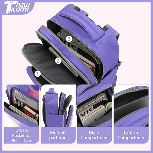 NEW TILAMI 18 Inch Rolling Backpack with Wheels for Girls Boys Kids Laptop Backpack School Travel, Purple Fantasy - color: Purple Fantasy, size: 18 inch
