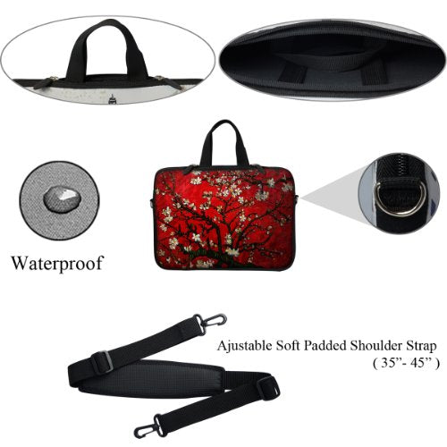 Meffort Inc 12 Inch Neoprene Laptop Sleeve Bag - Water Resistant, Hidden Handle, Adjustable Shoulder Strap, Dual Zipper, Fits Up to 11.6” - 12" Laptops - Cherry Blossom - color: Vincent van Gogh Cherry Blossoming