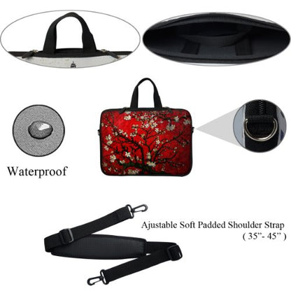 Meffort Inc 12 Inch Neoprene Laptop Sleeve Bag - Water Resistant, Hidden Handle, Adjustable Shoulder Strap, Dual Zipper, Fits Up to 11.6” - 12" Laptops - Cherry Blossom - color: Vincent van Gogh Cherry Blossoming