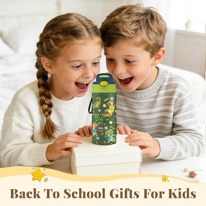 Soccer Water Bottle for Kids - 12oz Dinosaur Kids Water Bottle with Straw, Stainless Steel Tumbler, Insulated, Leak-proof, BPA-free, Pop-up Straw Lid, for School - Children Birthday Gift Cup(1pc) - color: Dinosaur Soccer