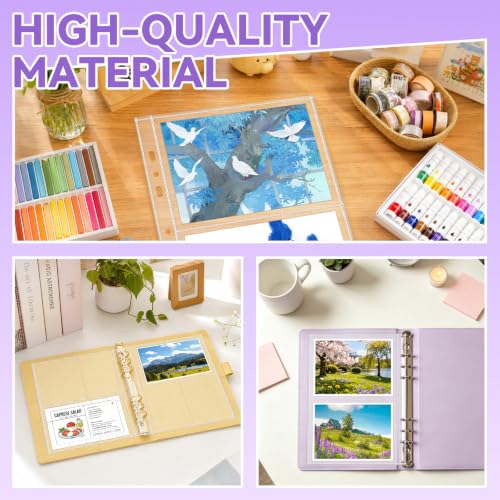 VOKOY 50 Pack Mini Sheet Protectors fit 4"x6"' Cards for 3 or 6 Ring Binder, 7 Holes 2 Pocket Heavy-Duty Recipe Card Sleeves Refill Pages Crystal Clear Index Card Protectors for 8.5x9.5 Inch Binder - size: 6.9x8.5 Inch-2 Pocket, style: 50 Pack