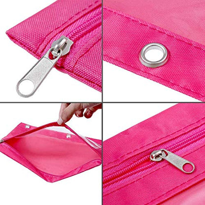 Zippered Pen Pencil Binder Pouch | 3 Rings with Clear Window for School Classroom Organizers 8 Pcs (rose red) - color: Rose Red