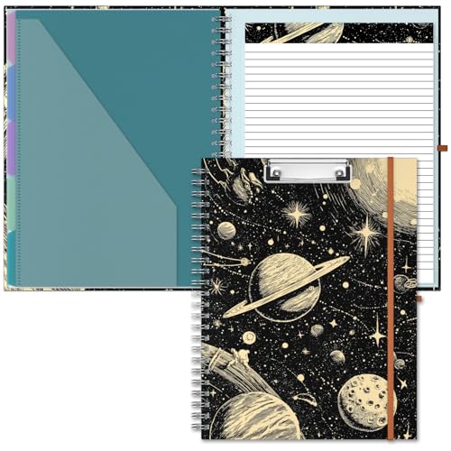 Hongri Clipboard Folio with Refillable Lined Notepad, 8.5 x 11 Clip Board | Folders with Storage 10 Pockets, Spiral Portfolio, Size 12.8X 9.7 in, Office & School Supplies, Cosmic Wanderings - color: Cosmic Wanderings