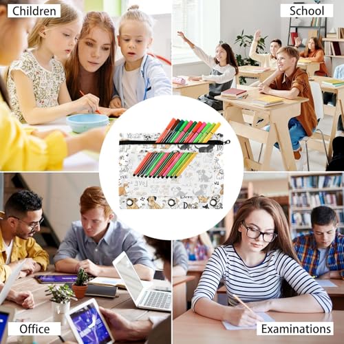 Kcldeci Pencil Pouch for 3 Ring Binder, Breeds Drawn Dogs 2 Pack Binder Pencil Pouch with Clear Window Pencil Bags with Zipper Pencil Case for binder - color: B01
