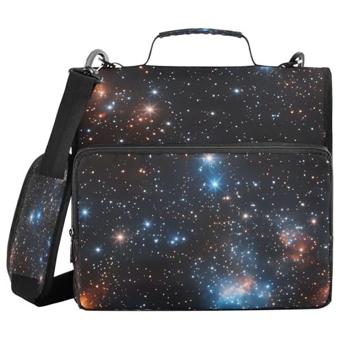 3 Ring Zipper Binder Galaxy Starry Sky Binders Bag with Shoulder Strap 500 Sheets Paper Organizer Trapper Keeper Documents Storage File Folder for School Office - color: A1126
