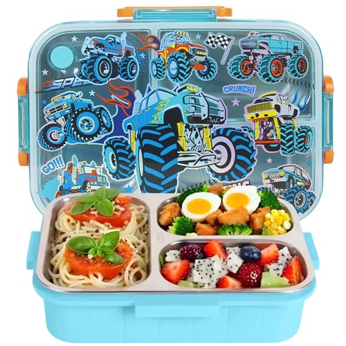 Stainless Steel Bento Lunch Box for Kids, 800ml/27oz BPA-Free Leak-Proof Food Containers with 3 Compartments, Dishwasher Safe, Back to School Students Lunches Size for Ages 3-7 - color: B18. Racing