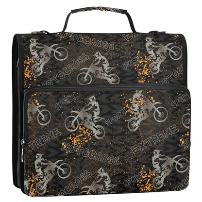 Motorcycle 3 D-Ring Binder Bag Multi-Pocket Zipper Organizer | with Handle and Detachable Shoulder Strap Holds 500 Sheets for School Office Supplies - color: Dhb-109