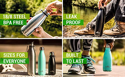 Greens Steel Stainless Steel Water Bottle - 17 oz, Steel | Vacuum Insulated Double Wall with Screw Lid/Leak Proof | Thermal Travel Sports Canteen Coffee Flask - color: Steel, size: 17 Ounces