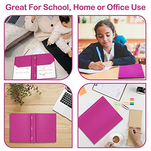 ViVin 12 Pack Plastic Folders with Pockets and Prongs, Heavy Duty 2 Pocket Folders with 3-Prong Fasteners, Poly File Holds 8-1/2" x 11" Paper for School Office Home (Purple) - color: Purple, size: 12 PACK