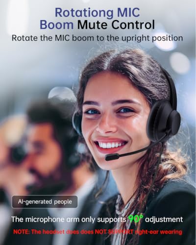AOC USB Headset with Microphone for PC, Over-Ear Wired Headphones with Mic, Noise-Cancelling Boom, 40mm Audio Drivers, USB-A/C Compatibility for Office, Call Centers & Online Meetings (Black)