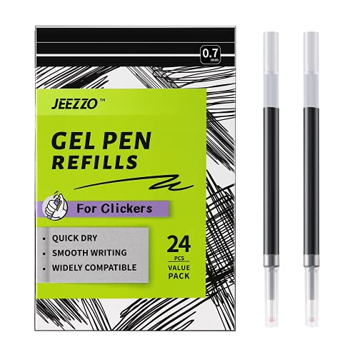 Gel Ink Refills for Retractable Click Pens, Medium Point Pen Refills | Pen Refills Compatible with Pilot G2 Pentel Energel Jetstream Sharpie S-Gel Uniball Signo Zebra Sarasa (black, 0.7mm, 24 pcs) - color: Black, size: 0.7MM