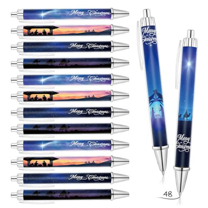 Yeaqee 48 Pcs Christian Pens Gift Bulk Bible Verse Religious Nativity Scene Jesus Love You ballpoint Pens for Church Nativity Employee Appreciation Gift, 4 Designs (Merry Christmas) - style: Merry Christmas