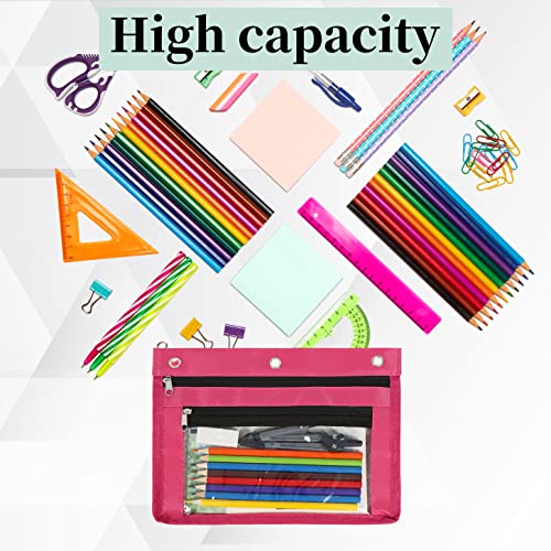 YoeeJob 2 Pack 1 Inch Expandable Zipper Pencil Pouches with Clear Window for 3 Ring Binder, Suitable for School & Office（Rose red） - color: Rose