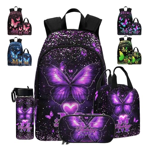 MyPupSocks Personalized School Backpack for Girls, Custom Butterfly Monogram Casual Daypacks Lunch Tote Bag Customized Kids Travel Book Bag Knapsack Schoolbag for Teens Boys Girls - color: Multi 17
