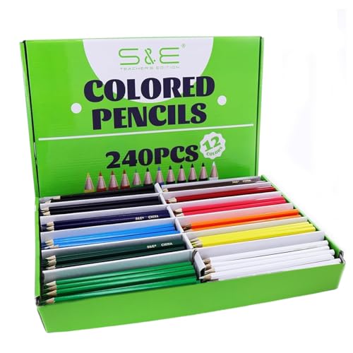 S & E TEACHER'S EDITION Colored Pencils Bulk 12 Assorted Colors Coloring Pencils Set Drawing for Sketch, Woodcase Lead Pencils Arts 240 Count