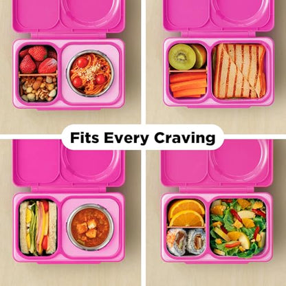 Omie OmieBox UP bento Box for Kids | Insulated Lunch Box | Leak Proof Vacuum Insulated Thermal Food jar | Cooler ice Pack | 2 Compartments (Pop Pink) - color: Pop Pink