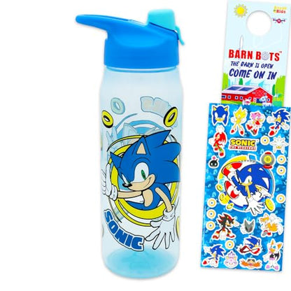 Sonic The Hedgehog Water Bottle Bundle - Video Game School Supplies Set with 20 Oz Drinking Cup, Stickers, More | Sonic Water Bottle for Kids, Boys, Girls