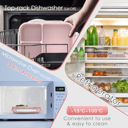 WHALEHOUSE Large Capacity Bento Box for Adult, 1700ML 3 Compartments Lunch Box with Utensil, Airtight Food Container with Lids for Meal Prep, Microwave/Dishwasher/Freezer Safe, On the Go (Pink) - color: 1700mL-Pink