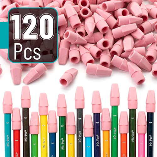 Mr. Pen- Pencil Top Erasers, 120 Pack, Pink, Latex-Free | No-Smudge Cap Pencil Erasers for Precise Erasing, Kids, Teachers, Studying Supplies - color: Pink, size: 120 Pack