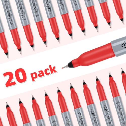 Red Ultra Fine Point Permanent Marker, 20 Pack, 0.4 mm, Precision Fine Tip for Detailed Writing, Art, Crafts & Labeling on Paper, Plastic, Glass, Metal, Waterproof, Fade-Resistant Ink - size: 20