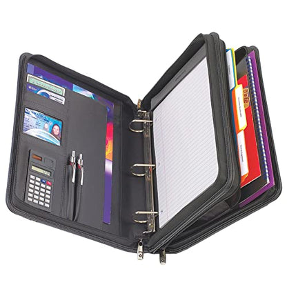 Samsonite® Vinyl 3-Ring Padfolio with Handles and Shoulder Strap, 14" H x 12" W x 3 1/2" D, Black