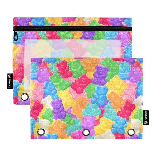 Binder Pouches,Colorful Sweet Jelly Bears Pencil Pouch for 3 Ring Gummy Candies Binder 2 Pack Clear Pencil Bag with Zipper for Office School Supplies - color: Multicolored 4