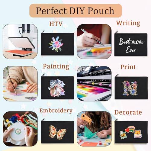 15PCS Blank DIY Canvas Zipper Bags Pencil Pouch Makeup Bags Bulk，6.9×9Inch Large-Capacity Multi-Purpose Toiletry Bag Pencil Case Portable Travel Storage Bag - color: 15pcs Black