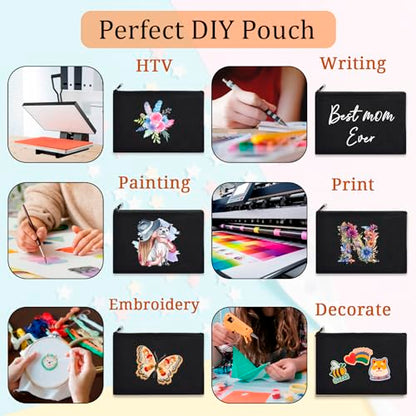 15PCS Blank DIY Canvas Zipper Bags Pencil Pouch Makeup Bags Bulk，6.9×9Inch Large-Capacity Multi-Purpose Toiletry Bag Pencil Case Portable Travel Storage Bag - color: 15pcs Black