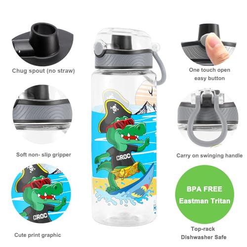 Cute Water Bottle for School Kids Girls, BPA FREE Tritan & Leak Proof & Easy Clean & Carry Handle, 23oz/ 680ml (Croc) - color: Croc