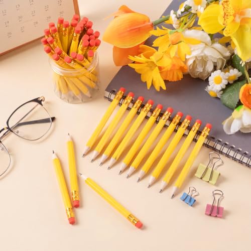 Outus 72 Pieces Golf Pencils Half Pencils with Eraser Mini Bulk Short #2 HB Pre Sharpened for Bridal Shower Wedding Office(Pale Yellow) - color: Pale Yellow
