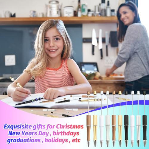 150 Pieces DIY Beadable Pens Kit - 50 plastic Beadable Pens Bulk, Refills & pen bags Included - Beaded Pens Black Ink Ballpoint Cute Pens for Students Teacher（Versatile） - color: Versatile, size: 50