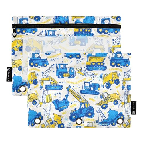 Binder Pouches,Cute Bulldozer Pencil Pouch for 3 Ring Binder 2 Pack Clear Pencil Bag with Zipper for Office School Supplies - color: Multicolored 10