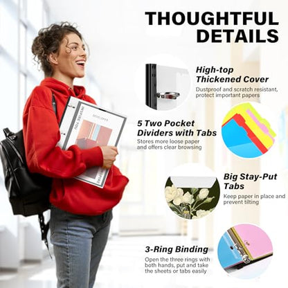 WOT I Telescoping Project Organizer 2-Pack, Refillable Binder with Dividers and Pockets, 13 Pocket Folders, 1 Inch 3 Ring Binder, White - color: White, size: 2 Pack