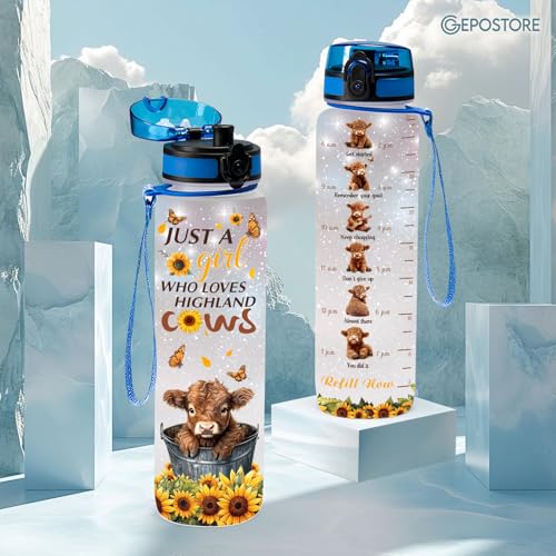 32oz Water Track Bottle, Remember To Drink Water Bottle, Bottle With Time Marker, Cow Motivational Insulated Water Bottle, Gifts For Family Friend, Birthday Gifts - color: Cows