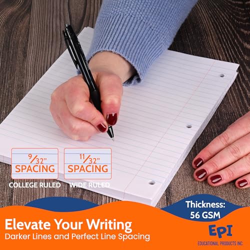 EPI Filler Paper | College Ruled | Loose Leaf, 3-Hole Punched, 10.5 x 8 in, 150 Sheets | School, Office, Notes, Binder Refill - 3 Pack - color: College Ruled, size: 3 Pack