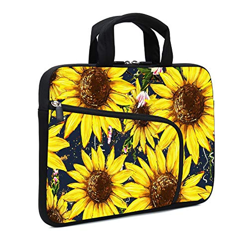 Laptop Sleeves 14 15 15.4 15.6 Chromebook Case Notebook Sleeve PC Messenger Bag Tablet Case Neoprene Handle Sleeve for Men Women, Two Pockets (Sunflowers) - color: Sunflowers