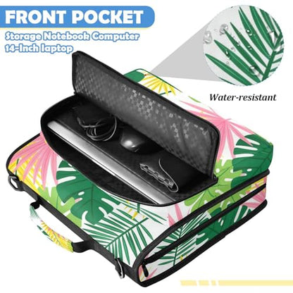 Tropical Palm Leaves Zipper Binder with 2 Inch D-Rings Expandable File Portfolio with Shoulder Strap, Waterproof Nylon Organizer for 14" Laptop for Work College Travel