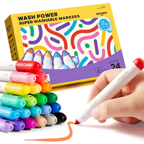 Jar Melo Washable Markers for Kids Toddlers 2-4, Safe Non-Toxic Water Based Markers for Age 1-3 4-8, Coloring Art Supplies for Preschool Gift, 24 Colors - style: 24 Colors