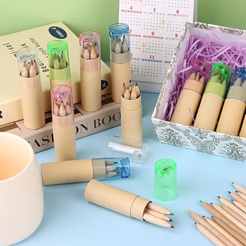 아동용 미니 드로잉 색연필 16팩 - 8.4cm(3.3인치) 짧고 뚱뚱한 색연필, 튜브 포함, 성인 컬러링 북, 교실 학교용