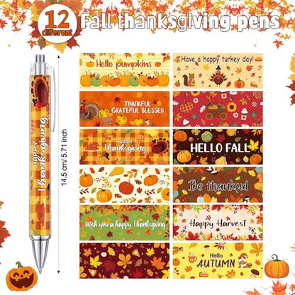Cholemy 48 Pcs Thanksgiving Pens Bulk Fall Ballpoint Pens Autumn Maple Leaf Pumpkin Turkey Black Ink for Thanksgiving Party Autumn Harvest Gift Office Supplies - style: Fall