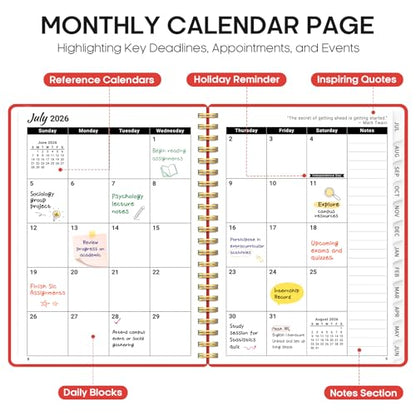 Planner 2026-2027, 8.5" x 11" Weekly and Monthly Academic Year Planner Calendar, July 2026 - June 2027, Hardcover Large School Planning Agenda With Tabs, Perfect for School & Office Supplies, A4, Tomato Red - color: K-Tomato Red, size: A4(8.5"x11")
