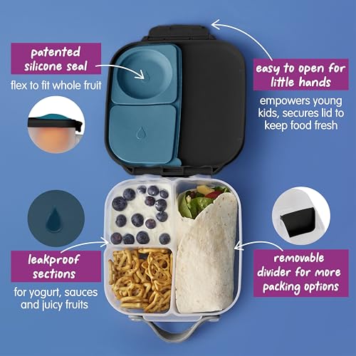 b.box Mini Lunch Box Kids | 4.25 Cup Leak Proof Bento Box for Kids Ages 3+ | 3 Compartment Snack Containers, School Lunch Container, Dishwasher Safe, BPA-Free, PFAS-Free - Night Vision - color: Night Vision, size: 1-pack