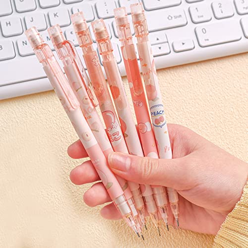 MOZXIRZ 6 Pcs Cute Mechanical Pencils with Eraser 0.5mm Cartoon Peach Mechanical Pencil School Pencil for Women (6pcs Peach/No Refill) - color: 6pcs Peach /No Refill